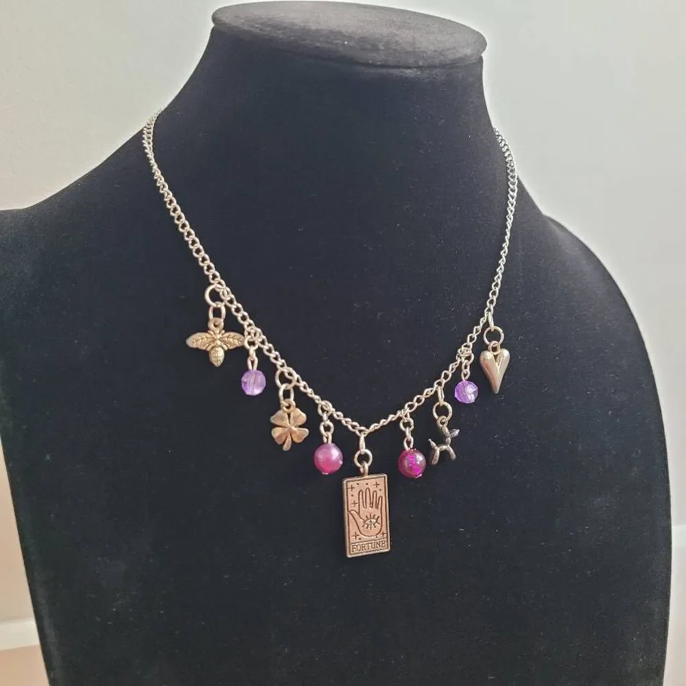 Handmade silver fortune tarot charm‎ necklace witchy boho spiritua whimsigoth